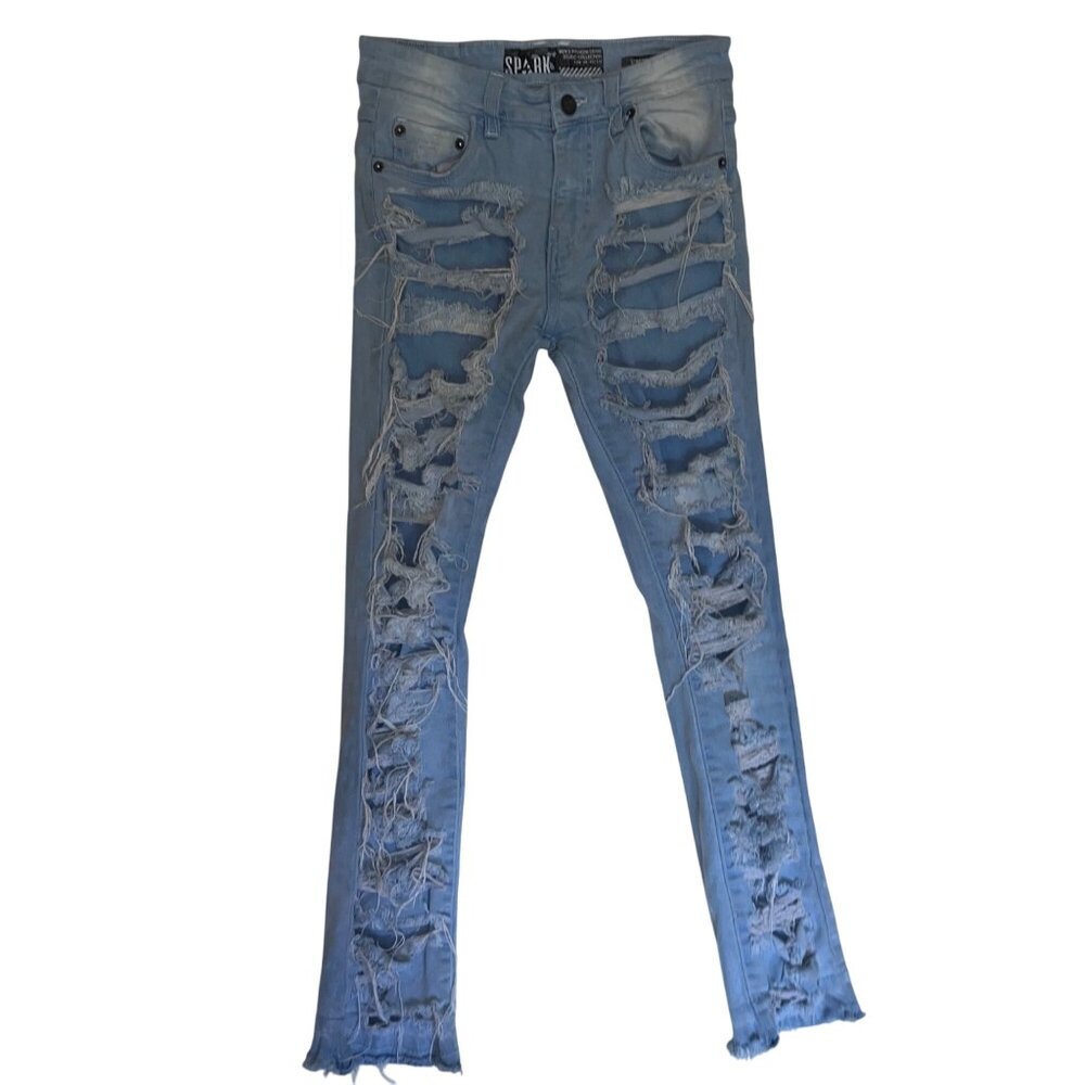Boys SP4RK Stretch Flare Fit Distressed Denim Jeans Size 12 Light Blue
